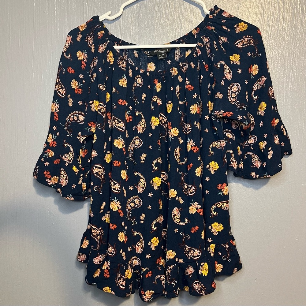 Stitch Star Off the Shoulder 3/4 sleeves XL Loose Fitting